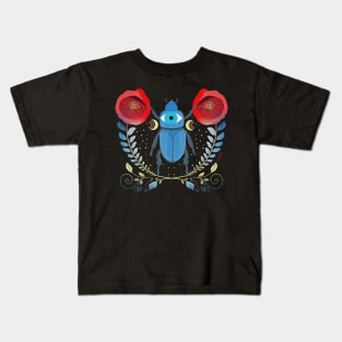 All Seeing Eye Beetle with Poppies Kids T-Shirt